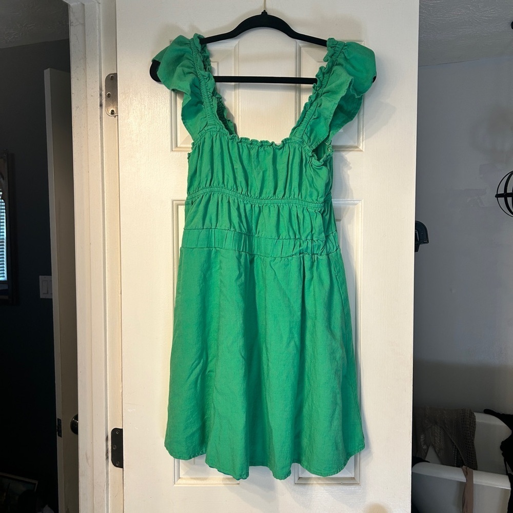 Green Smocked Sundress with Puff Sleeves